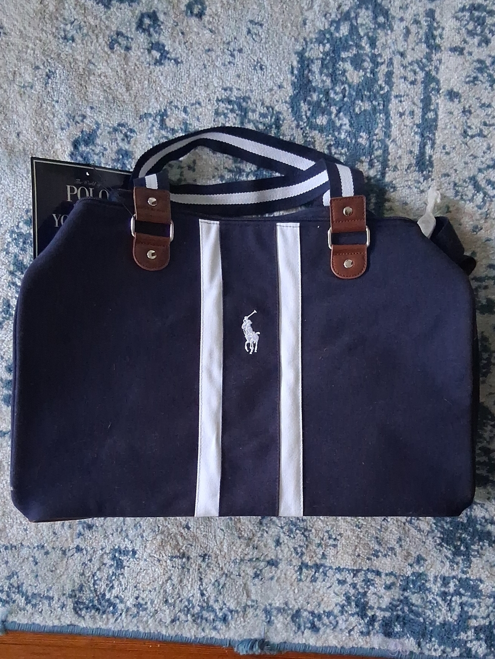 Polo by Ralph Lauren Navy Canvas Duffel with White Stripes